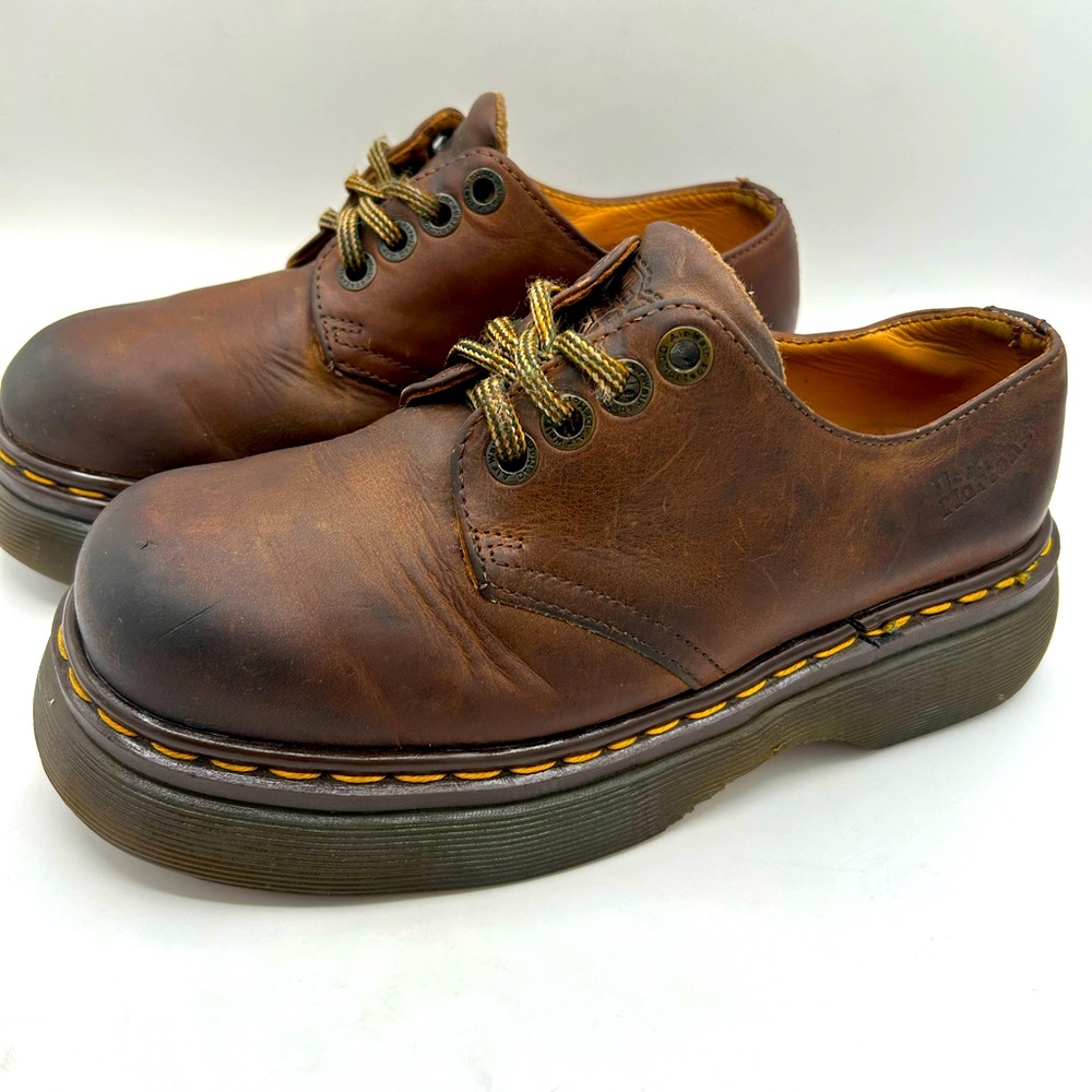 MIE RARE Vintage Dr Martens Chunky Platform Brown Square Toe Lace Up Oxford Shoe - Picture 7 of 17